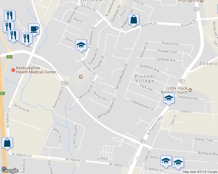 map of restaurants, bars, coffee shops, grocery stores, and more near 12422 Spring Leaf Court in Louisville