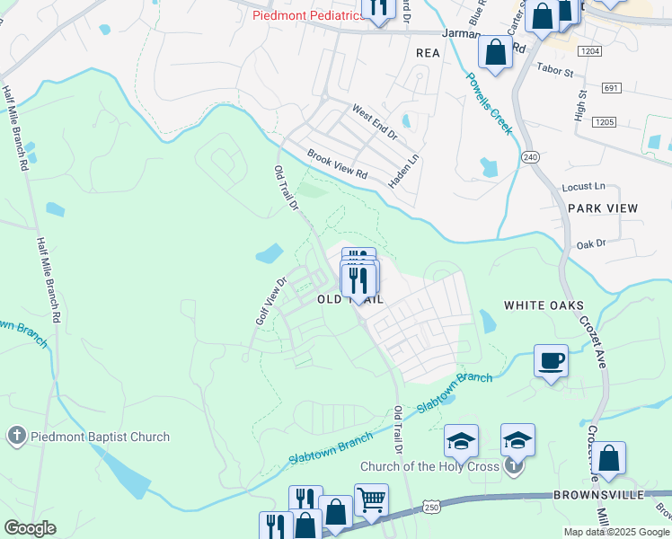 map of restaurants, bars, coffee shops, grocery stores, and more near 387 Claremont Lane in Crozet