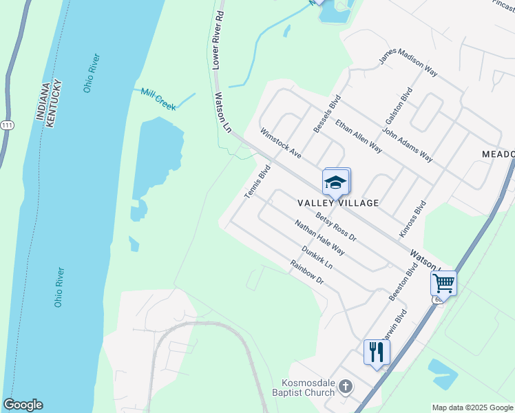 map of restaurants, bars, coffee shops, grocery stores, and more near 7314 Nathan Hale Way in Louisville