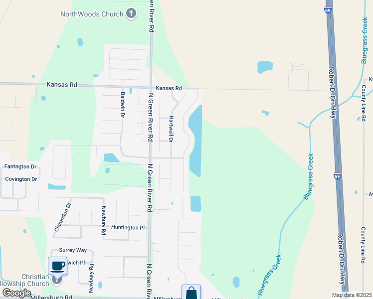 map of restaurants, bars, coffee shops, grocery stores, and more near 9021 Wynnfield Drive in Evansville