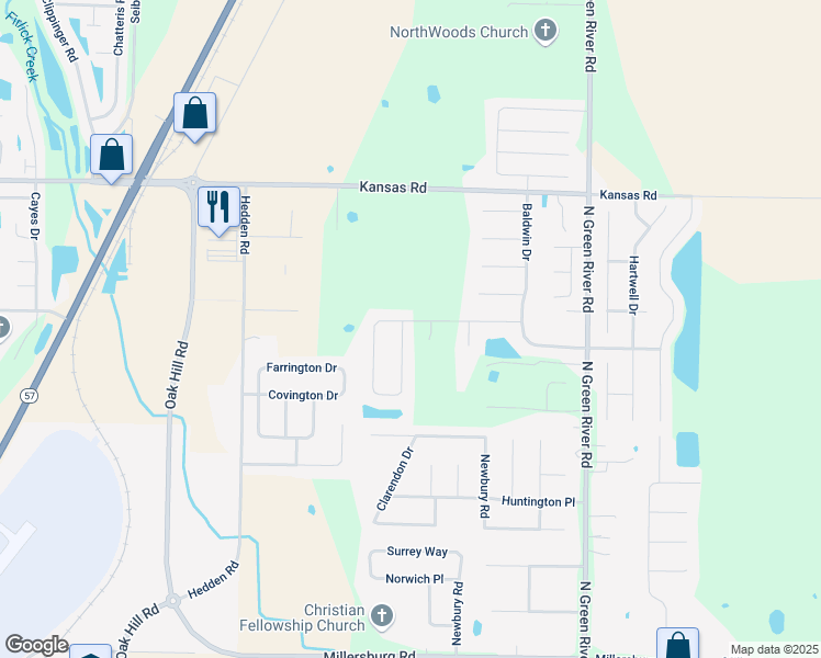 map of restaurants, bars, coffee shops, grocery stores, and more near 4400 Windham Drive in Evansville