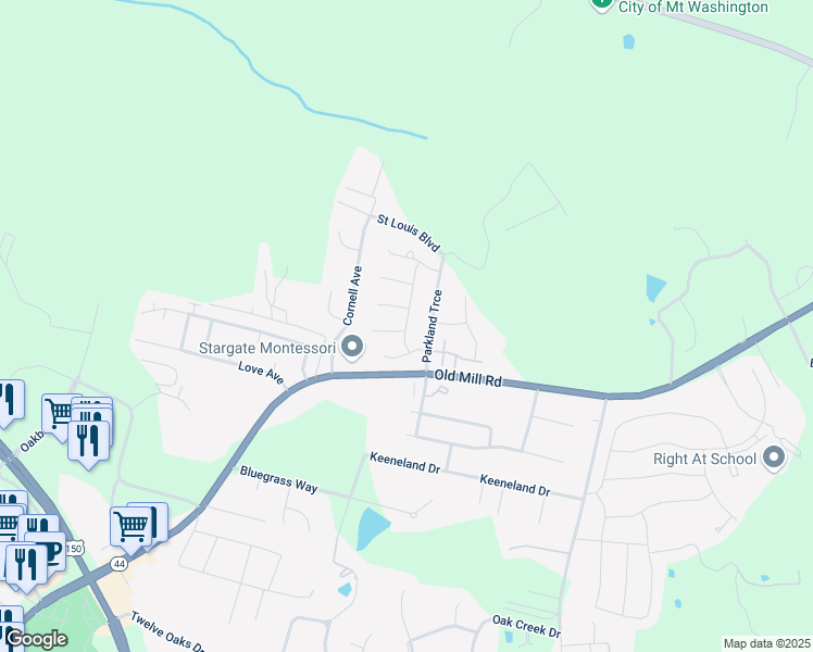 map of restaurants, bars, coffee shops, grocery stores, and more near 226 Trinity Drive in Mount Washington
