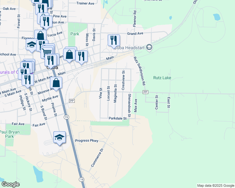 map of restaurants, bars, coffee shops, grocery stores, and more near 606 Magnolia Street in Cuba