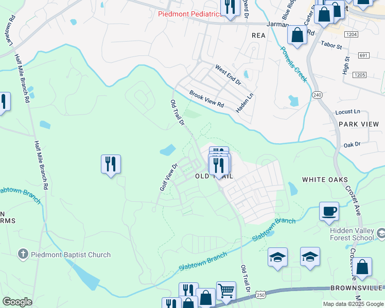 map of restaurants, bars, coffee shops, grocery stores, and more near 816 Golf View Drive in Crozet