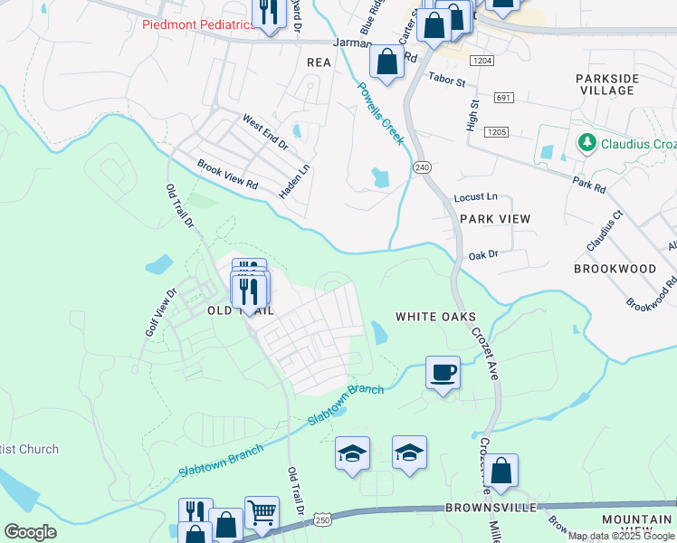 map of restaurants, bars, coffee shops, grocery stores, and more near 3480 Rowcross Street in Crozet