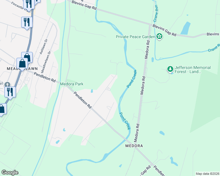 map of restaurants, bars, coffee shops, grocery stores, and more near 13411 North Blakely Lane in Louisville