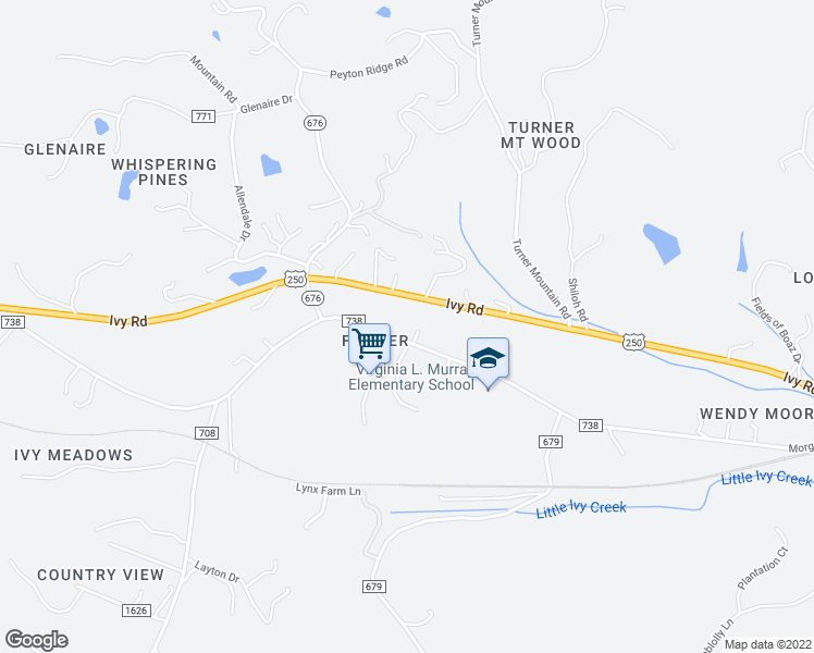 map of restaurants, bars, coffee shops, grocery stores, and more near 3312 Morgantown Road in Charlottesville
