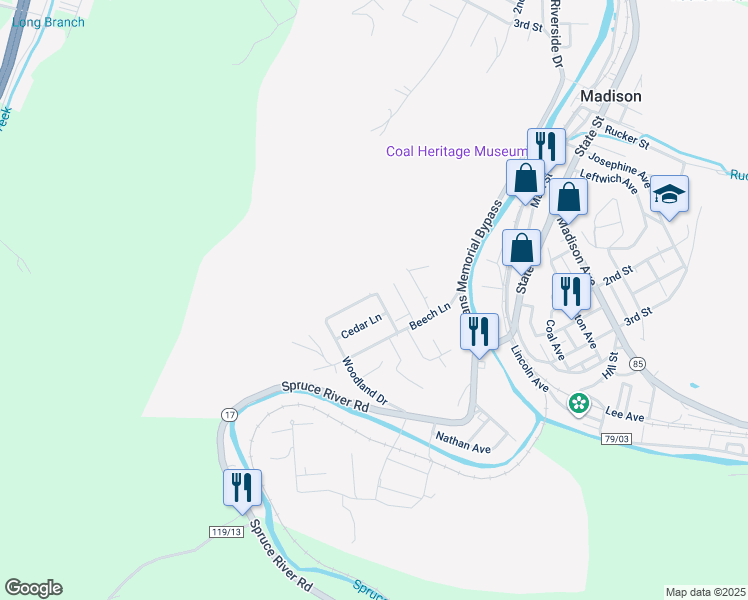 map of restaurants, bars, coffee shops, grocery stores, and more near 13-99 Cedar Lane in Madison