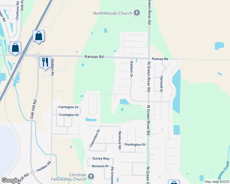 map of restaurants, bars, coffee shops, grocery stores, and more near 4400 Windham Drive in Evansville