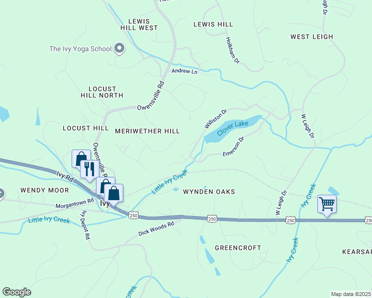 map of restaurants, bars, coffee shops, grocery stores, and more near 2560 Williston Drive in Charlottesville