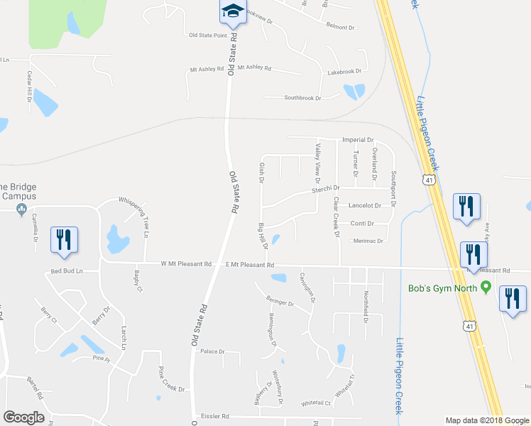 map of restaurants, bars, coffee shops, grocery stores, and more near 333 Sterchi Drive in Evansville