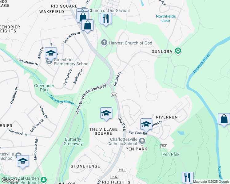 map of restaurants, bars, coffee shops, grocery stores, and more near in Charlottesville