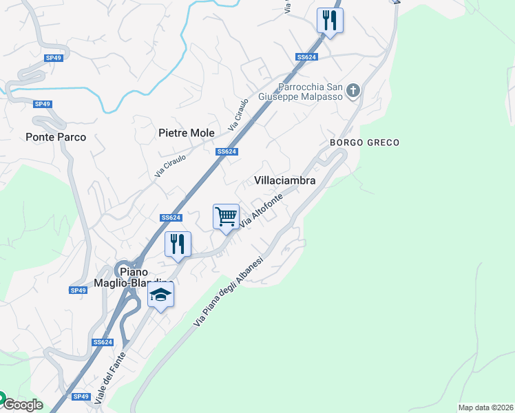 map of restaurants, bars, coffee shops, grocery stores, and more near 10 Via Buccheri in Villaciambra