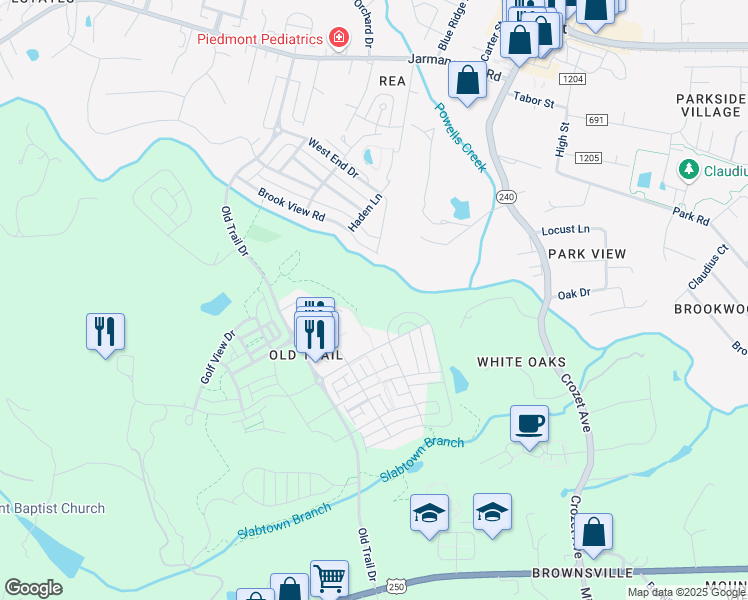 map of restaurants, bars, coffee shops, grocery stores, and more near Lindy Bain Loop in Crozet