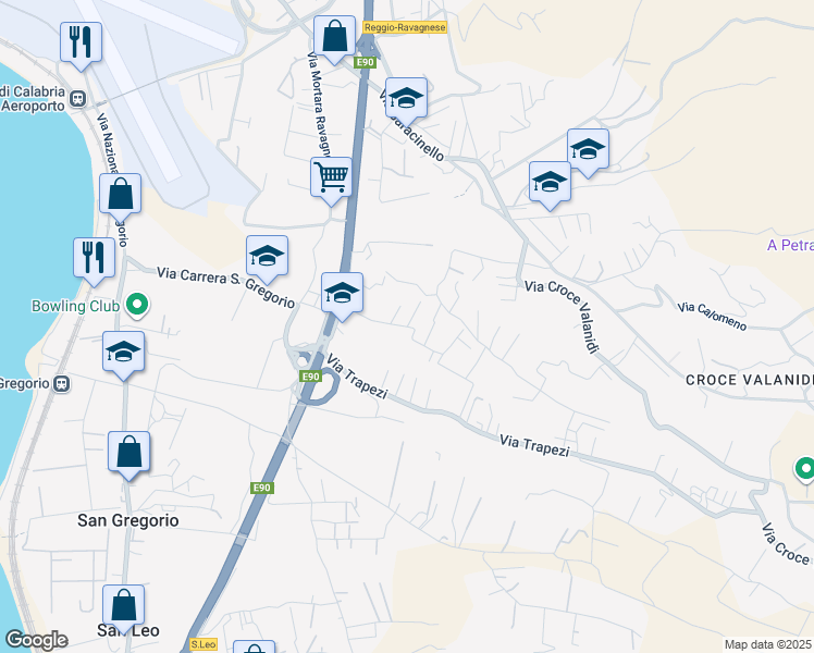 map of restaurants, bars, coffee shops, grocery stores, and more near 31 Via Trapezzoli Sud San Gregorio in Reggio Calabria