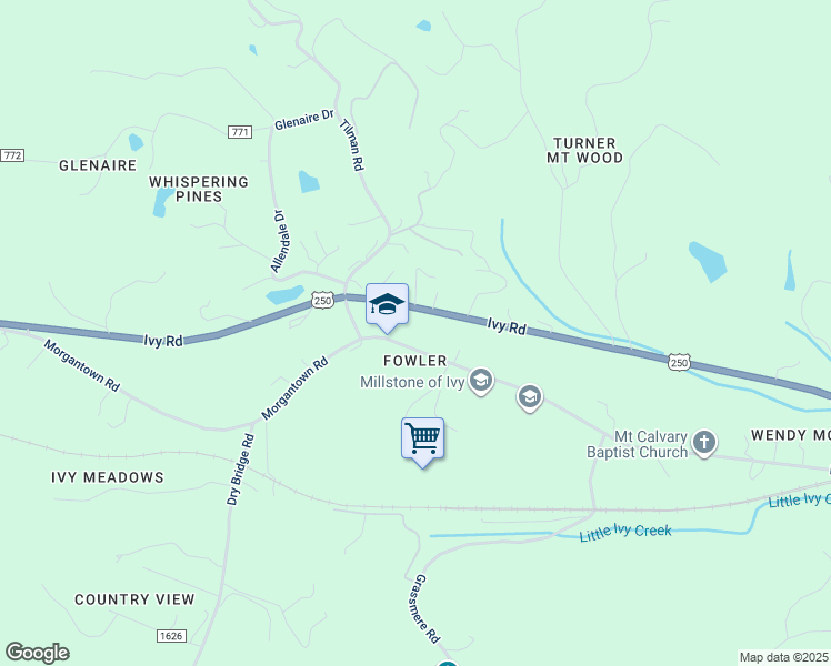 map of restaurants, bars, coffee shops, grocery stores, and more near 3356 Morgantown Road in Charlottesville
