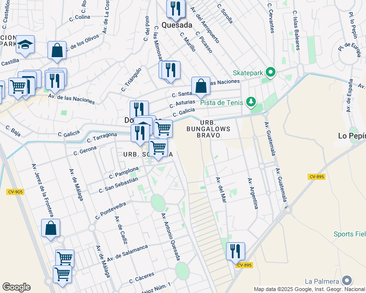 map of restaurants, bars, coffee shops, grocery stores, and more near 21 Calle Conjunto Luz in Ciudad Quesada