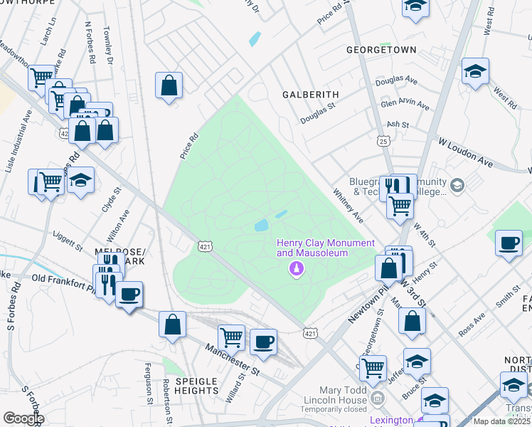 map of restaurants, bars, coffee shops, grocery stores, and more near 833 West Main Street in Lexington