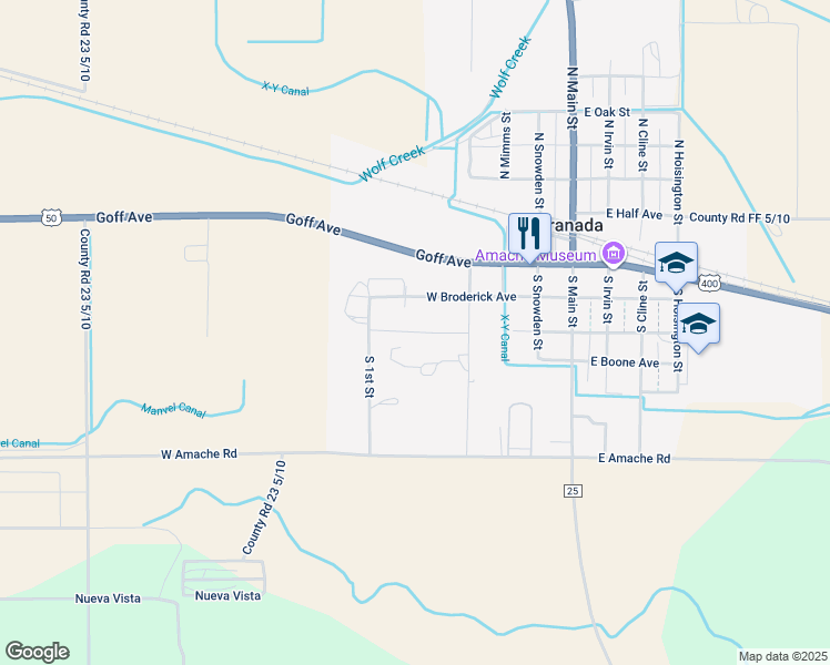 map of restaurants, bars, coffee shops, grocery stores, and more near 209 South 2nd Street in Granada