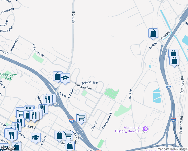 map of restaurants, bars, coffee shops, grocery stores, and more near 41 Corte Dorado in Benicia
