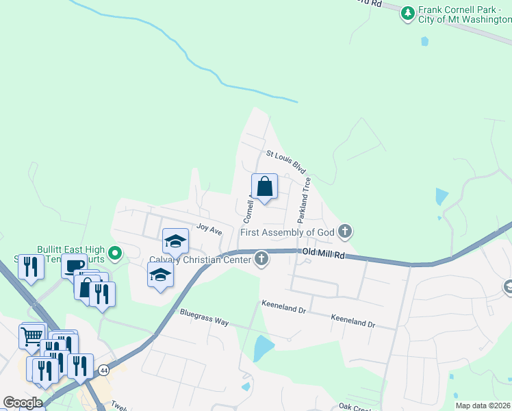 map of restaurants, bars, coffee shops, grocery stores, and more near 288 Cornell Avenue in Mount Washington