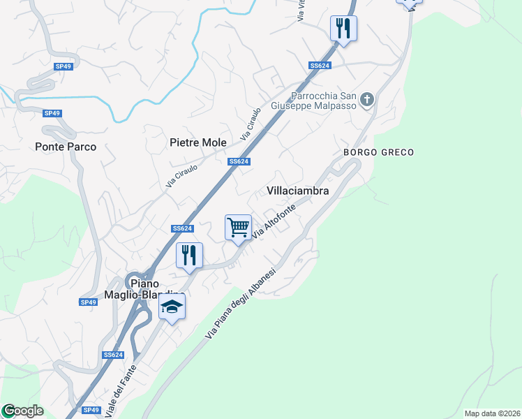 map of restaurants, bars, coffee shops, grocery stores, and more near 10 Via Buccheri in Villaciambra