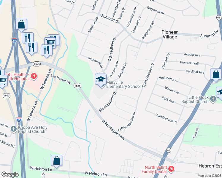 map of restaurants, bars, coffee shops, grocery stores, and more near 4504 Summers Drive in Louisville