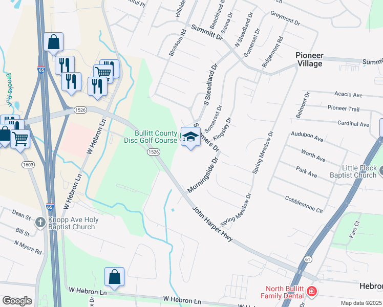 map of restaurants, bars, coffee shops, grocery stores, and more near 4504 Summers Drive in Louisville