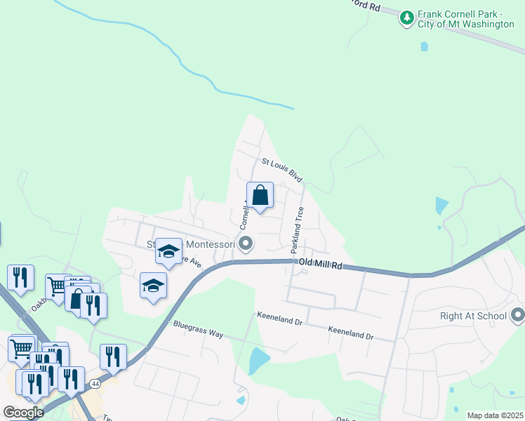 map of restaurants, bars, coffee shops, grocery stores, and more near 156 Elder Glen Court in Mount Washington