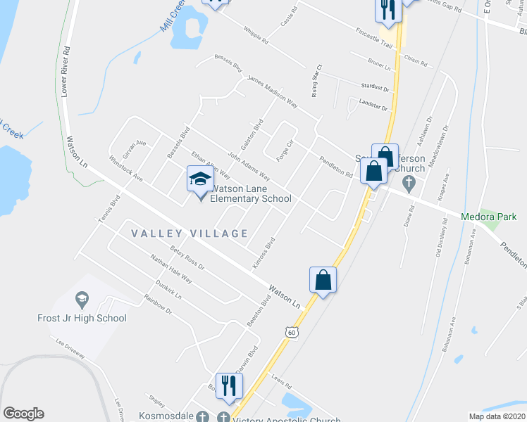 map of restaurants, bars, coffee shops, grocery stores, and more near 13502 Greystone Avenue in Louisville