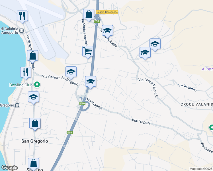 map of restaurants, bars, coffee shops, grocery stores, and more near 31 Via Trapezzoli Sud San Gregorio in Reggio Calabria