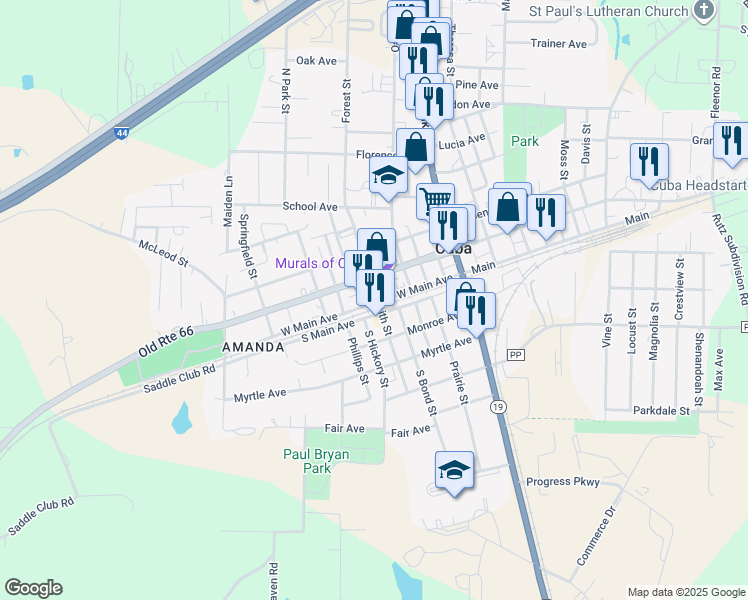map of restaurants, bars, coffee shops, grocery stores, and more near 605 Main in Cuba