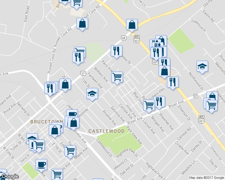 map of restaurants, bars, coffee shops, grocery stores, and more near 1206 North Limestone in Lexington