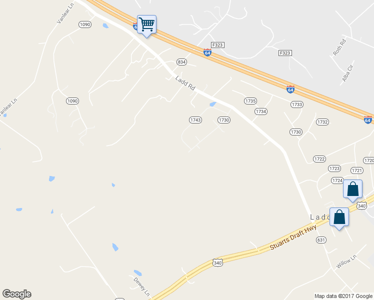 map of restaurants, bars, coffee shops, grocery stores, and more near 137 Long Bow Road in Waynesboro