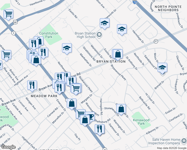 map of restaurants, bars, coffee shops, grocery stores, and more near in Lexington