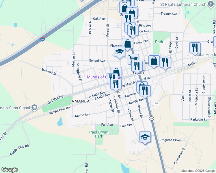 map of restaurants, bars, coffee shops, grocery stores, and more near 102 South Green Street in Cuba