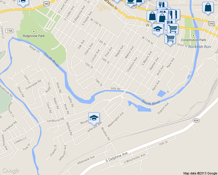 map of restaurants, bars, coffee shops, grocery stores, and more near 625 Rife Rd in Waynesboro