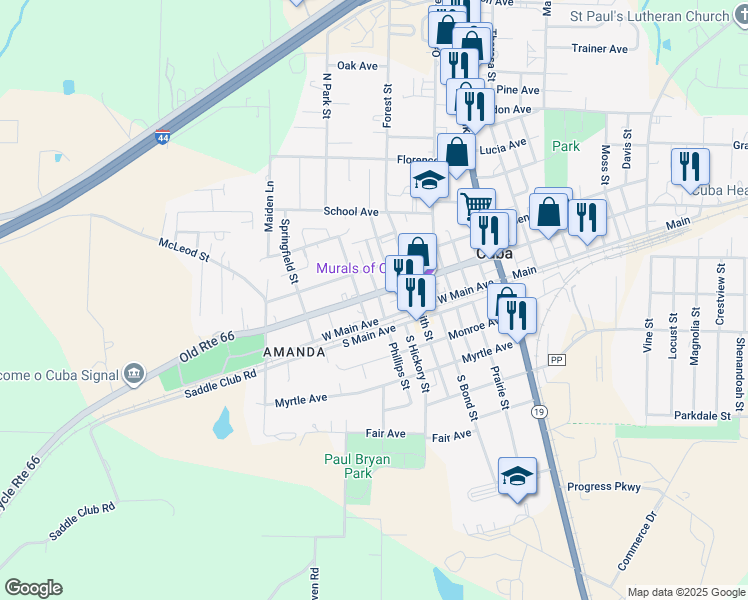 map of restaurants, bars, coffee shops, grocery stores, and more near 102 South Green Street in Cuba