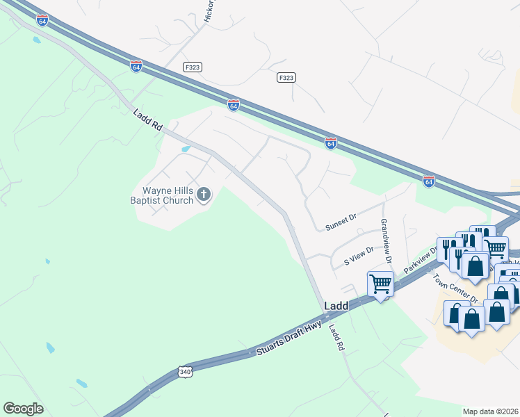 map of restaurants, bars, coffee shops, grocery stores, and more near 935 Ladd Road in Waynesboro