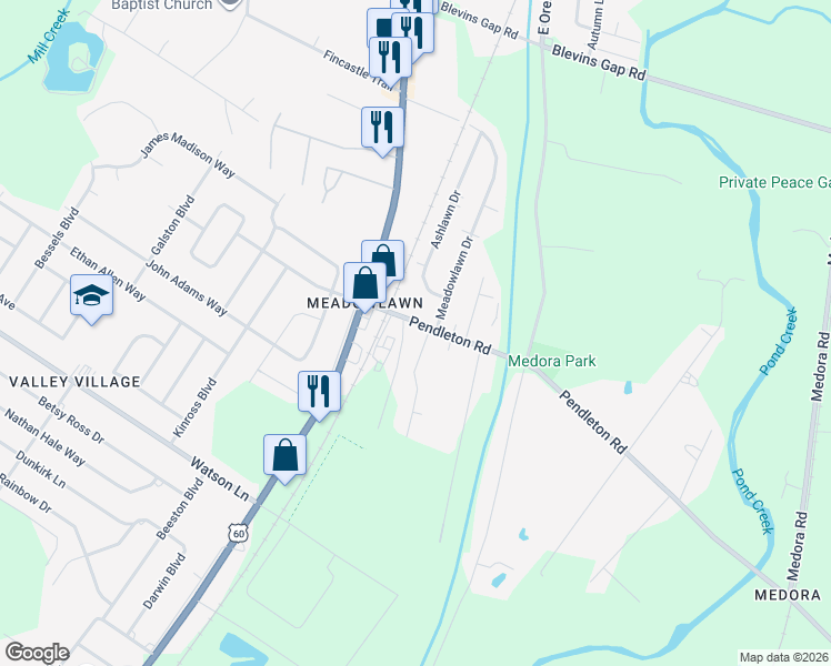 map of restaurants, bars, coffee shops, grocery stores, and more near 13407 Diane Road in Louisville