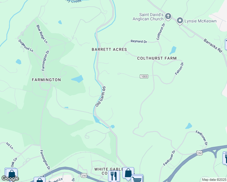 map of restaurants, bars, coffee shops, grocery stores, and more near 927 Old Garth Road in Charlottesville