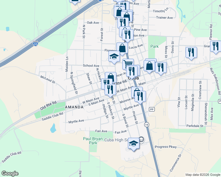 map of restaurants, bars, coffee shops, grocery stores, and more near 605 Main in Cuba