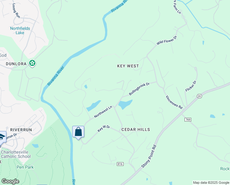 map of restaurants, bars, coffee shops, grocery stores, and more near 102 Wendover Lane in Charlottesville