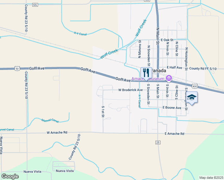 map of restaurants, bars, coffee shops, grocery stores, and more near 209 South 2nd Street in Granada