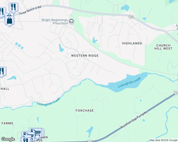 map of restaurants, bars, coffee shops, grocery stores, and more near 955 Fairwinds Ln in Crozet