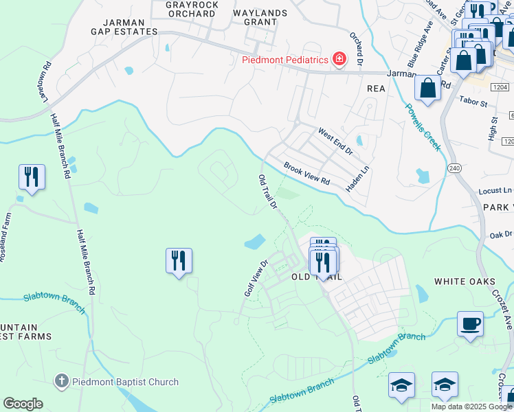 map of restaurants, bars, coffee shops, grocery stores, and more near 6412 Woodbourne Lane in Crozet