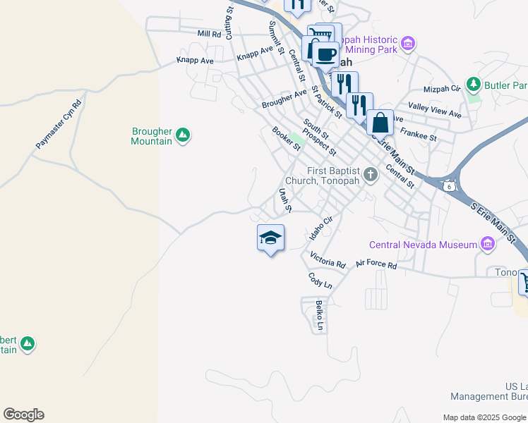 map of restaurants, bars, coffee shops, grocery stores, and more near 2 Montana Street in Tonopah