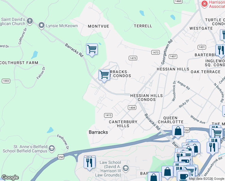 map of restaurants, bars, coffee shops, grocery stores, and more near in 