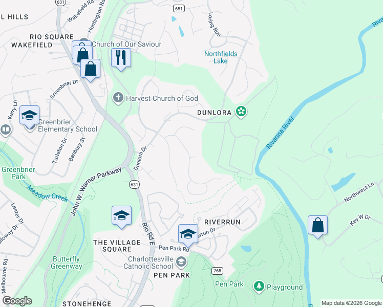 map of restaurants, bars, coffee shops, grocery stores, and more near 928-936 King William Drive in Charlottesville