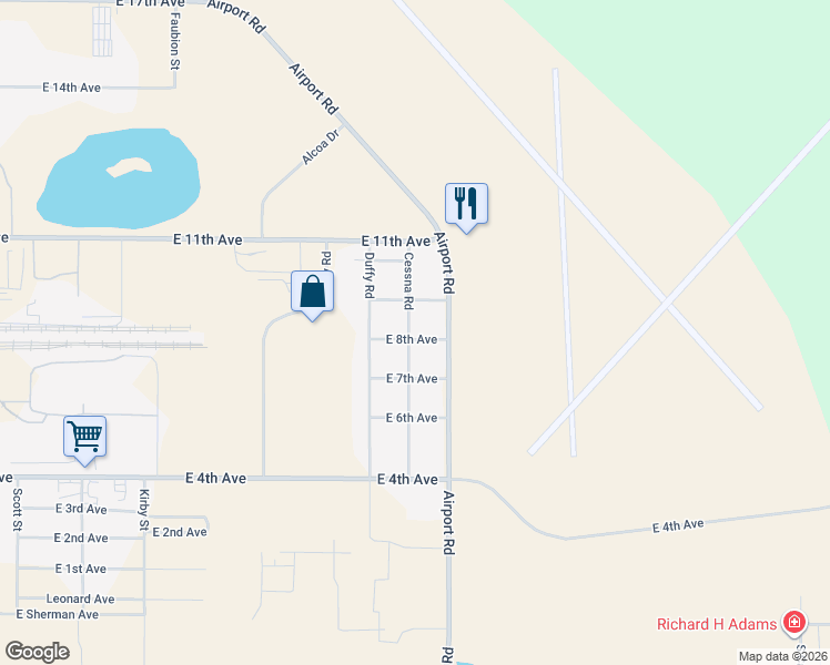 map of restaurants, bars, coffee shops, grocery stores, and more near 803 Airport Road in Hutchinson